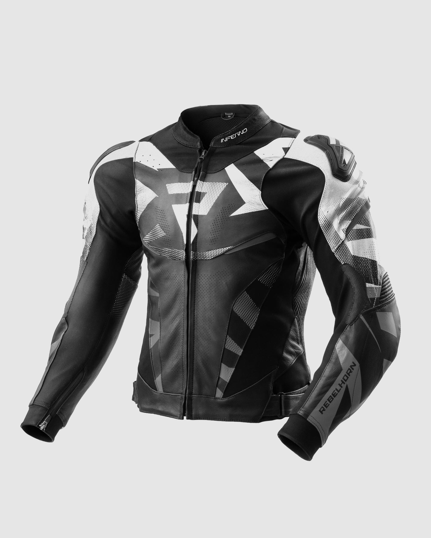 Inferno Leather Motorcycle Jacket Black White