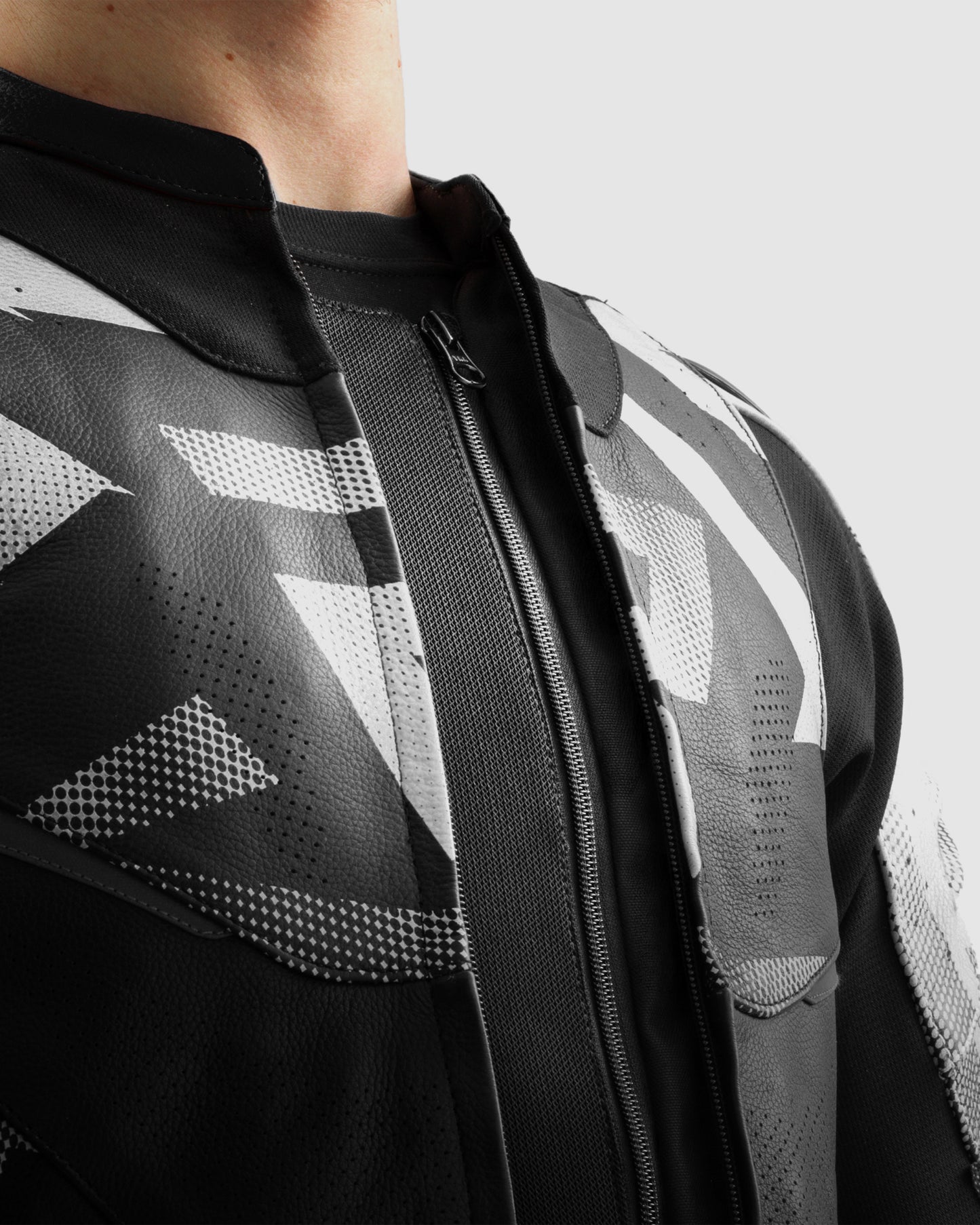 Inferno Leather Motorcycle Jacket Black White