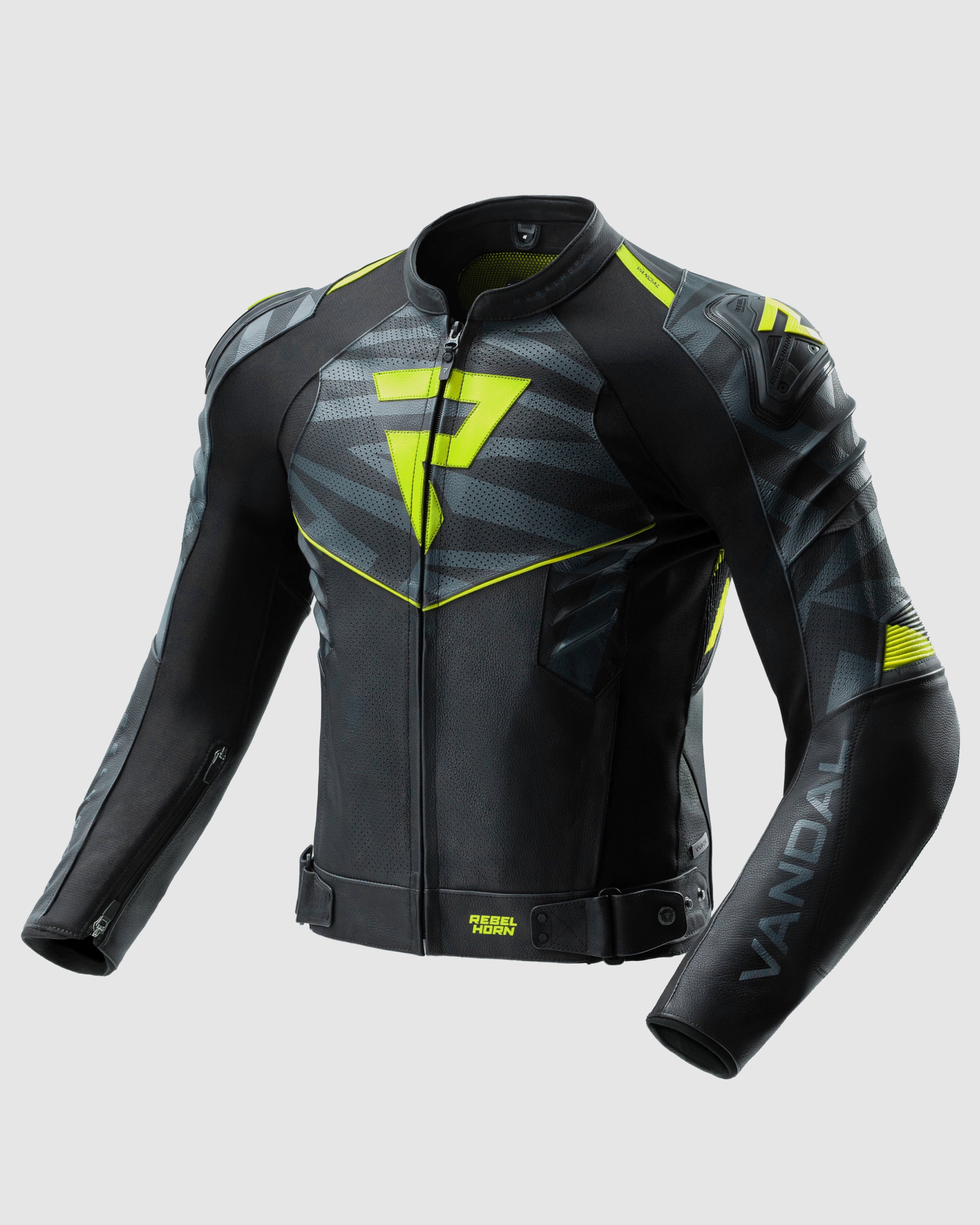 Vandal 2 Motorcycle Leather Jacket Fluo Yellow | Rebelhorn Official
