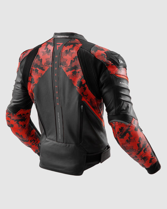 Veloce Leather Motorcycle Jacket Camo Red