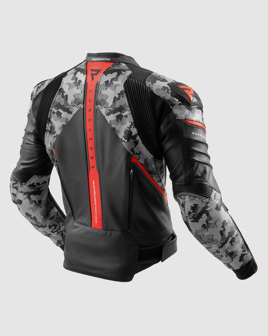 Veloce Leather Motorcycle Jacket Camo Grey