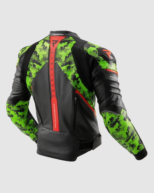 Veloce Leather Motorcycle Jacket Camo Green