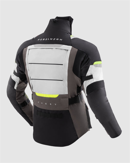 Cubby V Motorcycle Jacket Light Grey, Fluo Yellow