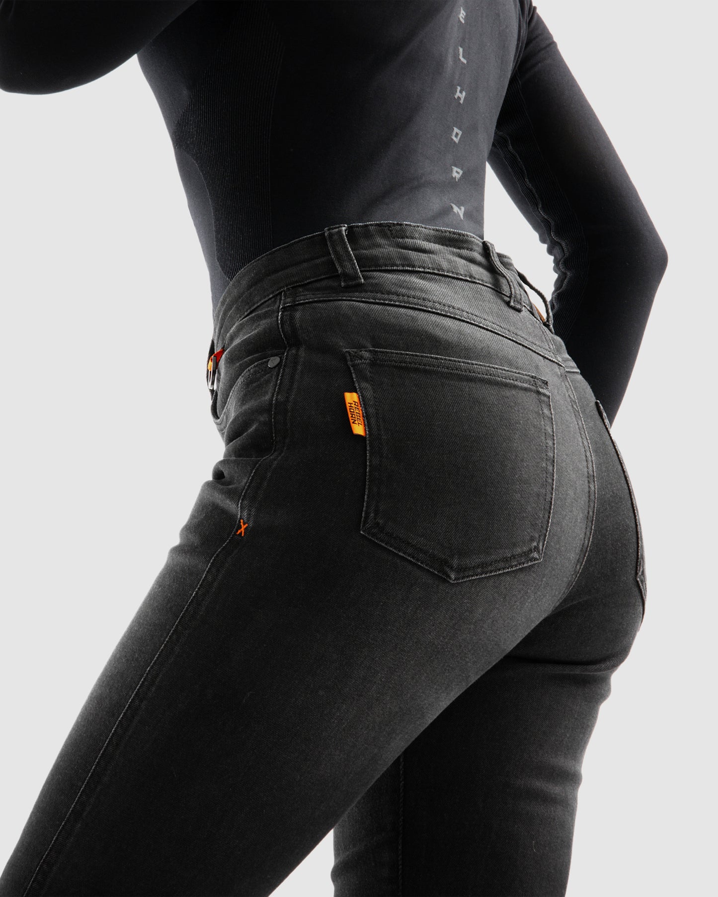 Bronco Women's Motorcycle Jeans Washed Black