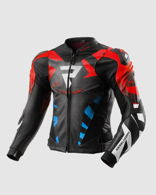 Inferno Leather Motorcycle Jacket Blue Red