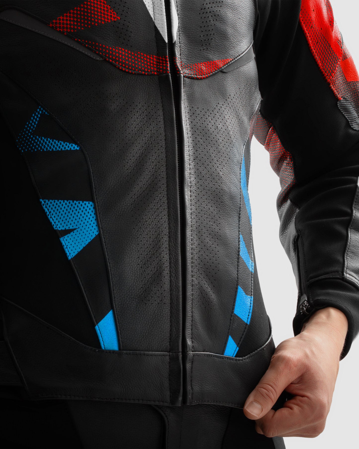 Inferno Leather Motorcycle Jacket Blue Red