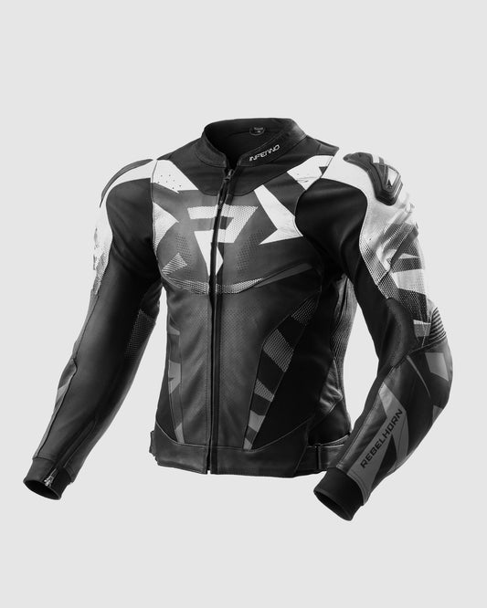 Inferno Leather Motorcycle Jacket Black White