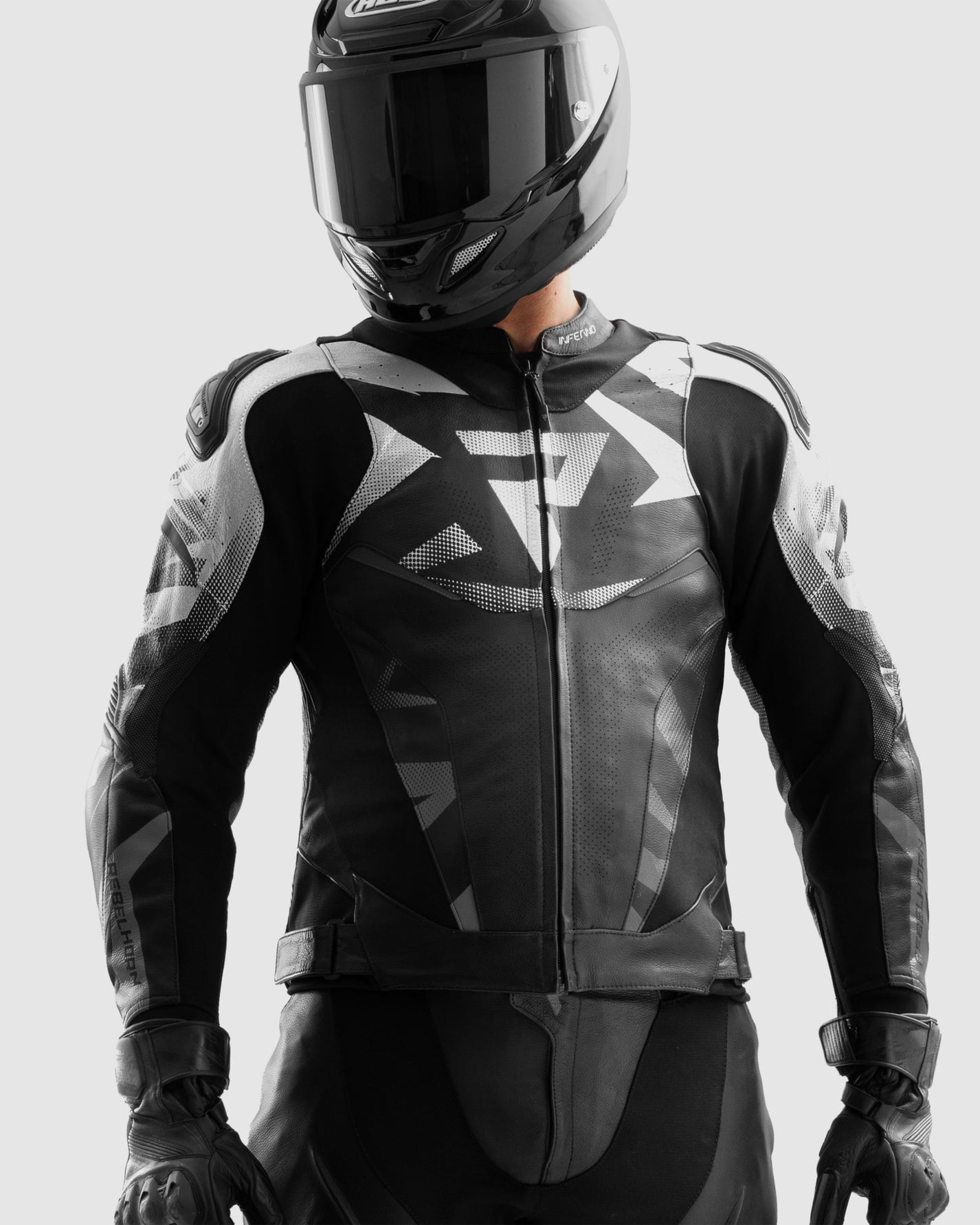 Inferno Leather Motorcycle Jacket Black White | Rebelhorn Official