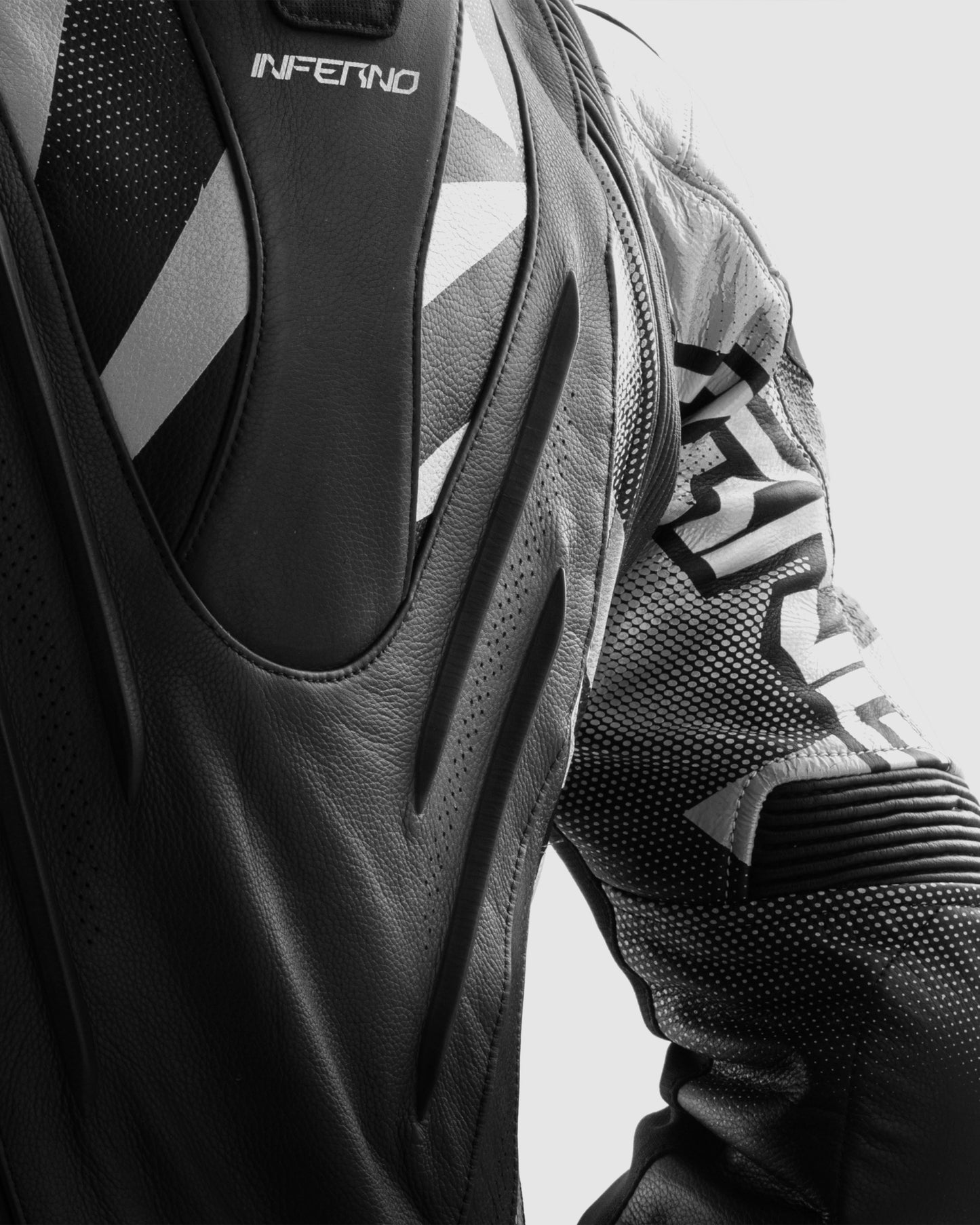 Inferno Leather Motorcycle Jacket Black White
