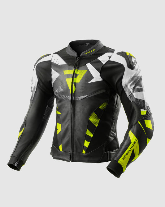 Inferno Leather Motorcycle Jacket Fluo Yellow