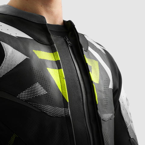 Inferno Motorcycle Jacket Black / White / Fluo Yellow