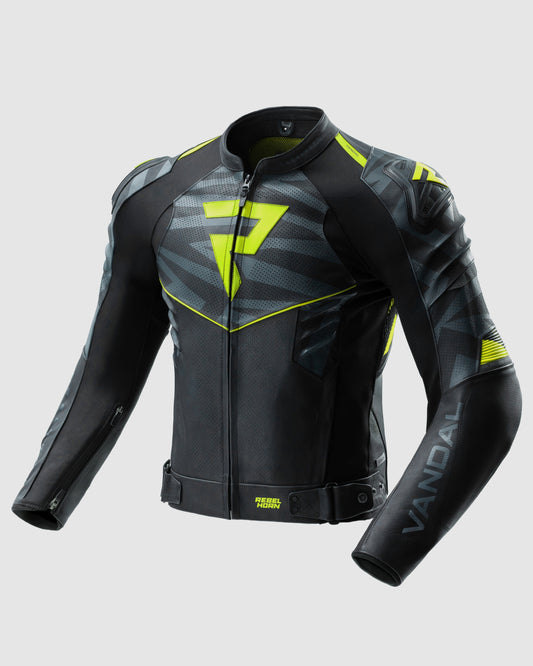 Vandal 2 Motorcycle Leather Jacket Fluo Yellow
