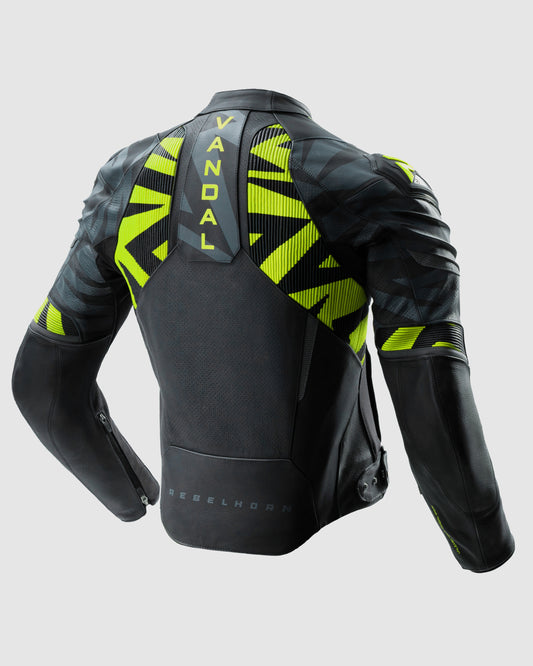 Vandal 2 Motorcycle Leather Jacket Fluo Yellow