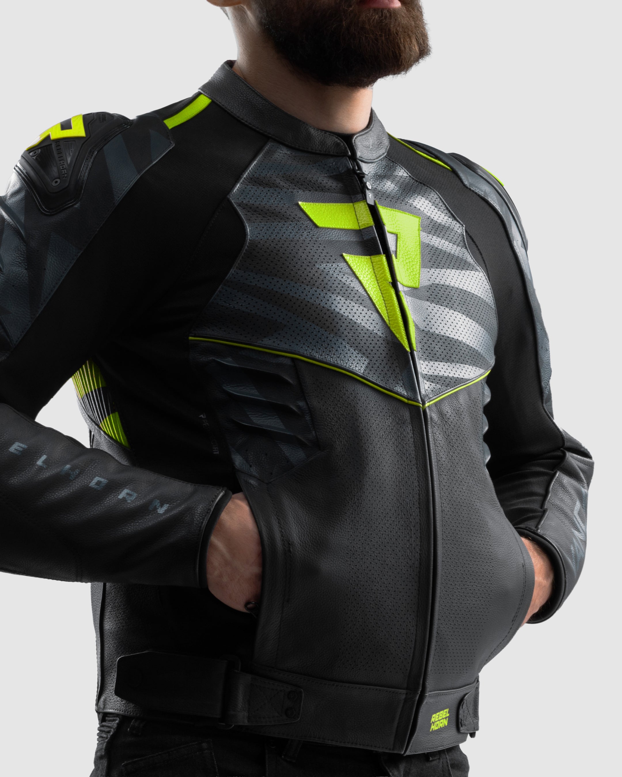 Vandal 2 Motorcycle Leather Jacket Fluo Yellow | Rebelhorn Official
