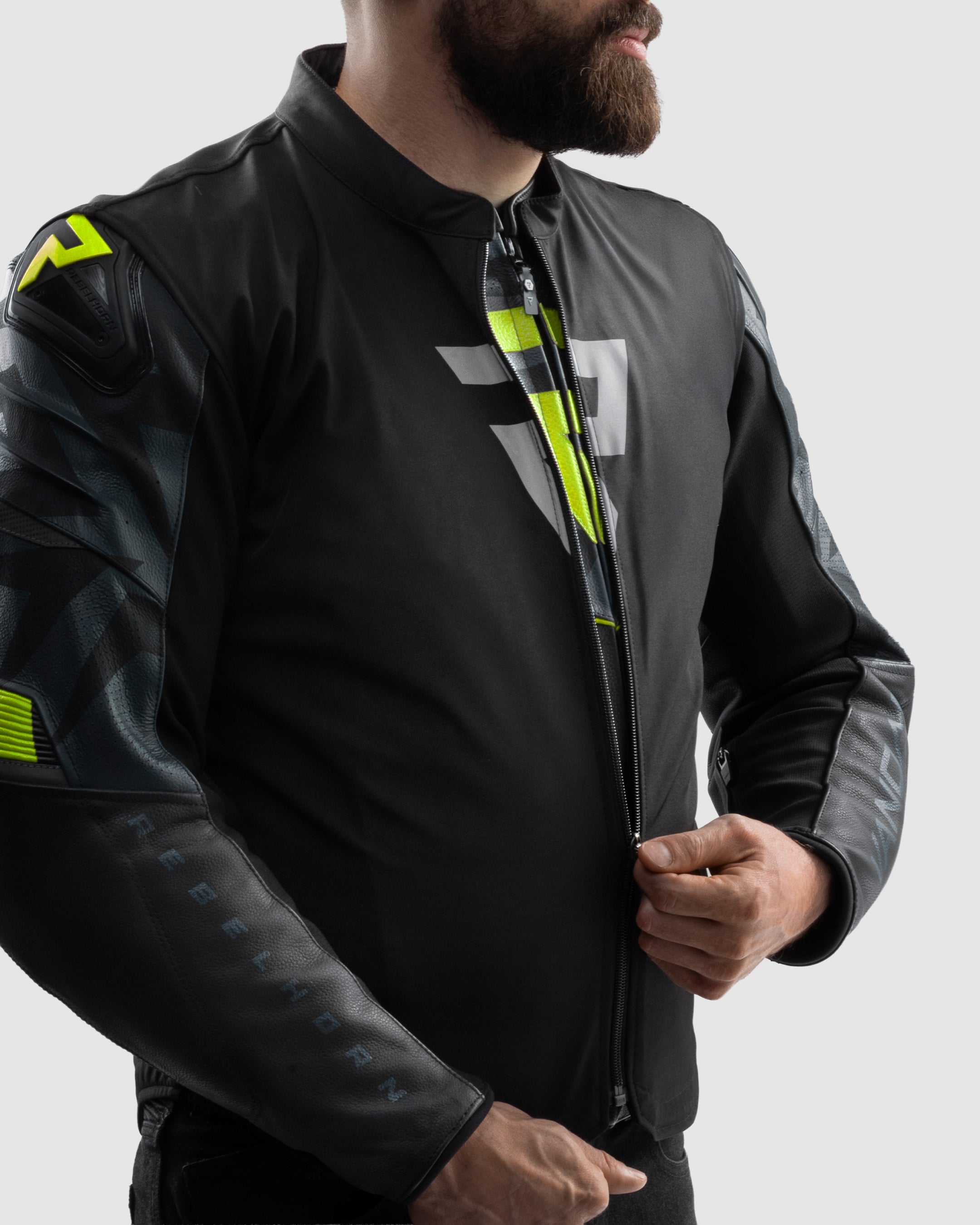 Vandal 2 Motorcycle Leather Jacket Fluo Yellow | Rebelhorn Official