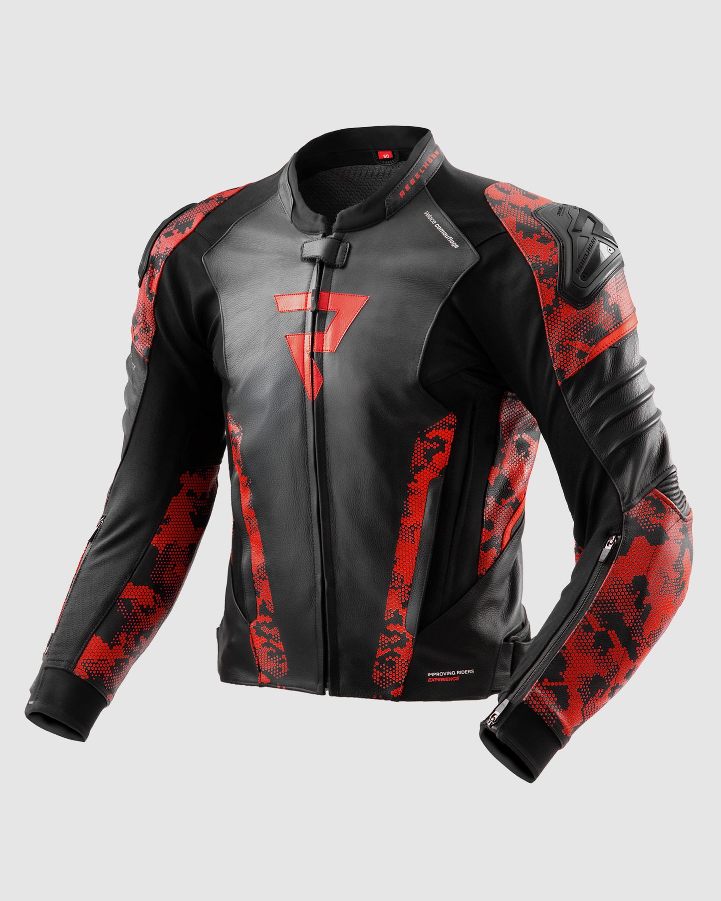 Veloce Leather Motorcycle Jacket Camo Red