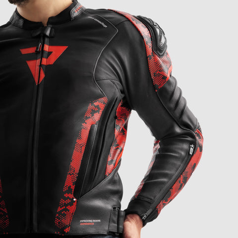 Rebelhorn Veloce Camo Black/Fluo Red Leather Jacket