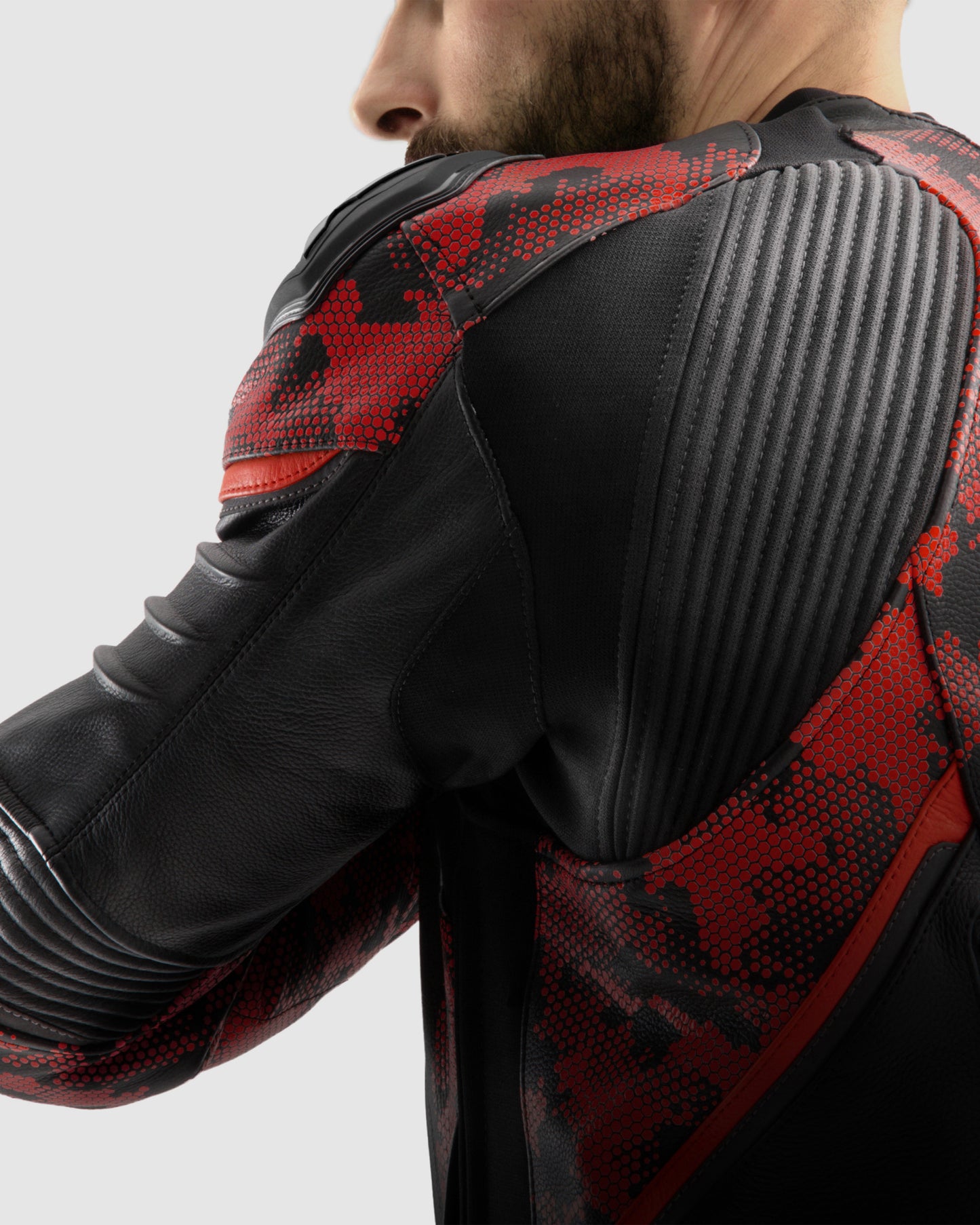 Veloce Leather Motorcycle Jacket Camo Red