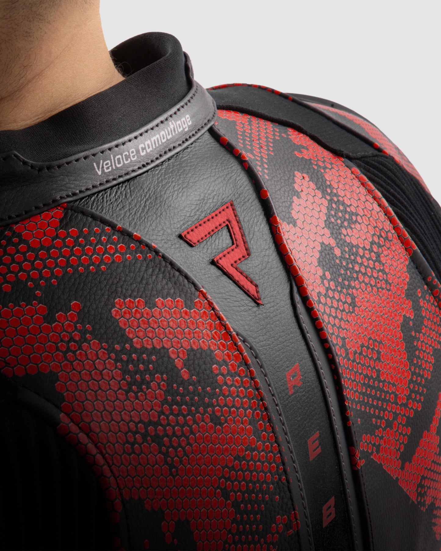 Veloce Leather Motorcycle Jacket Camo Red