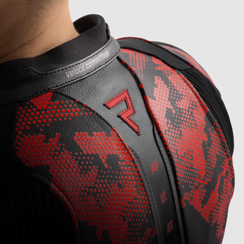 Rebelhorn Veloce Camo Black/Fluo Red Leather Jacket