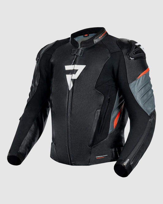 Veloce Leather Motorcycle Jacket Grey Red