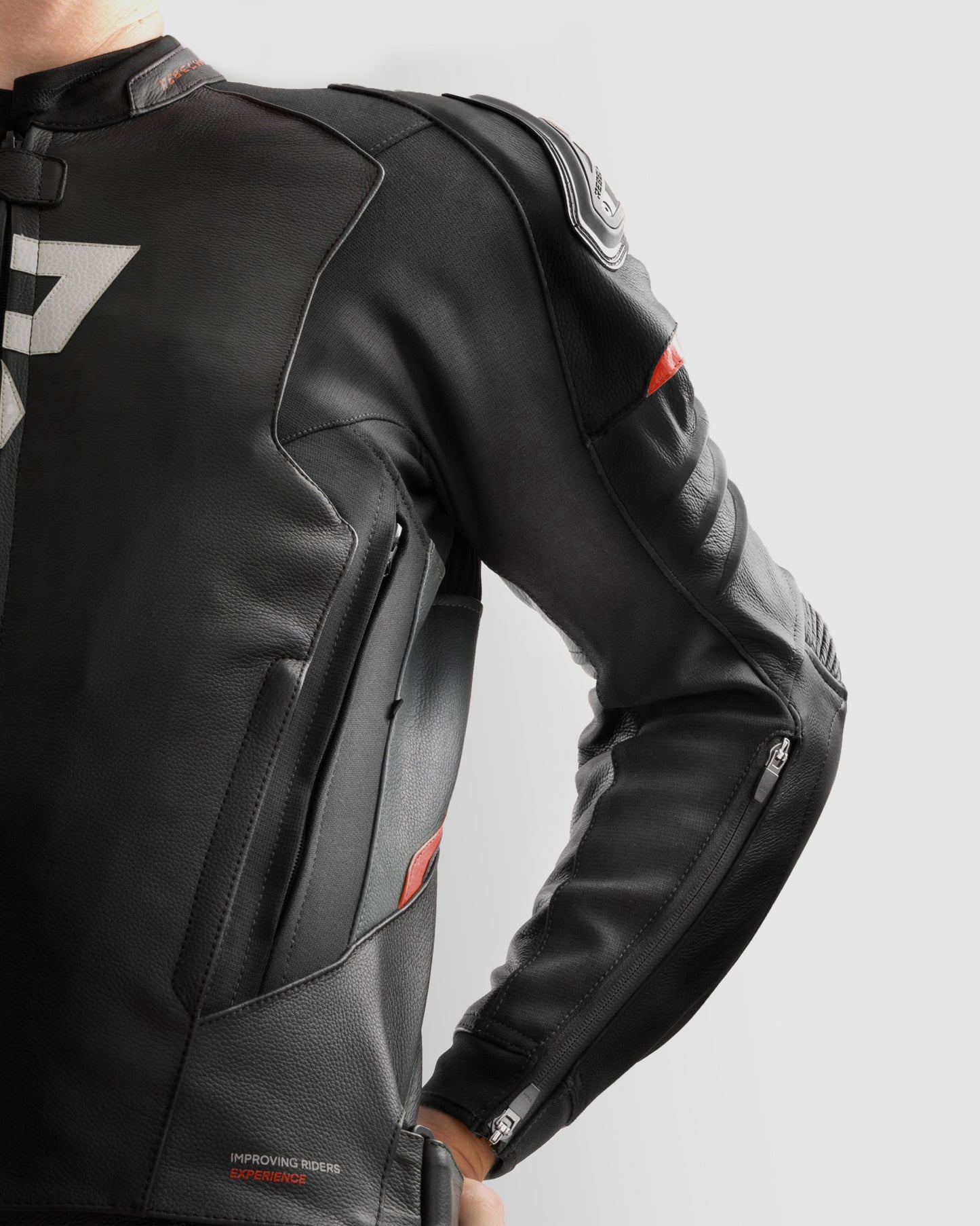 Veloce Leather Motorcycle Jacket Grey Red