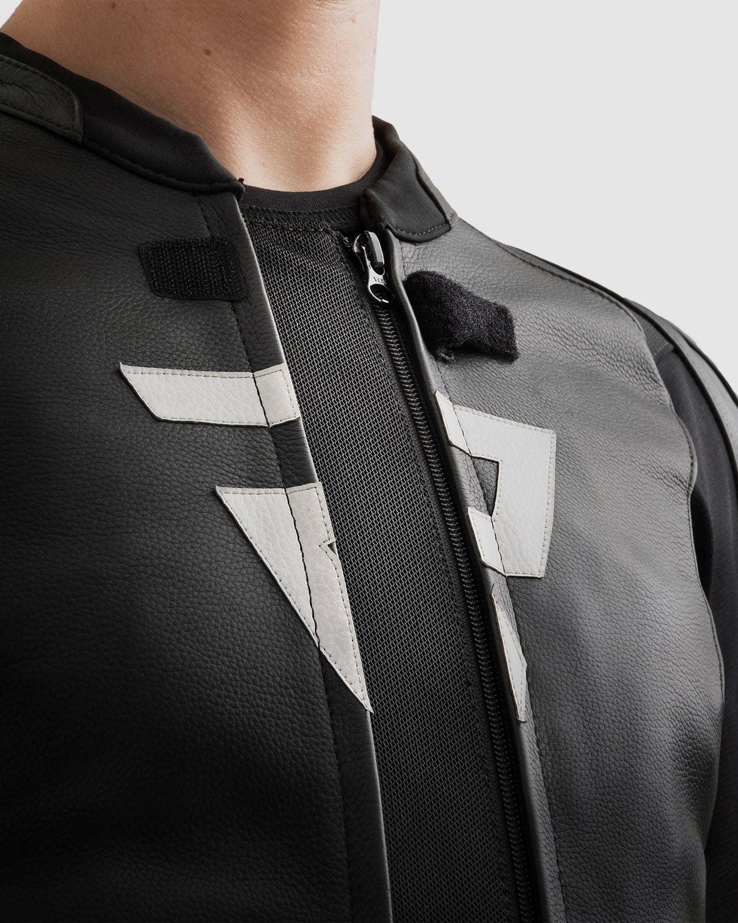 Veloce Leather Motorcycle Jacket Black White