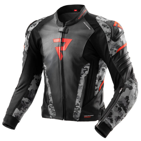 Rebelhorn Veloce Camo Black/Grey/Fluo Red Leather Jacket