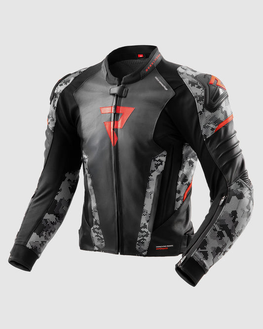 Veloce Leather Motorcycle Jacket Camo Grey
