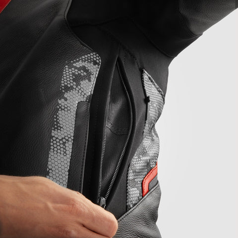 Rebelhorn Veloce Camo Black/Grey/Fluo Red Leather Jacket