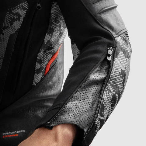 Rebelhorn Veloce Camo Black/Grey/Fluo Red Leather Jacket