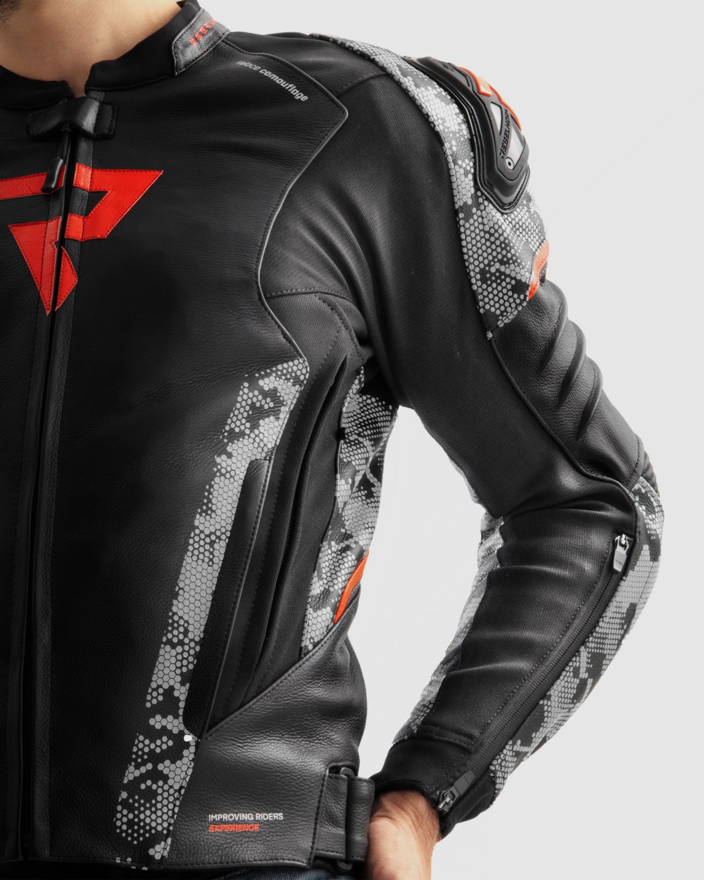 Veloce Leather Motorcycle Jacket Camo Grey
