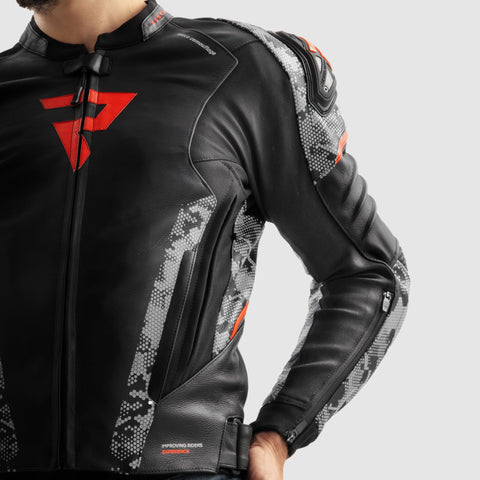 Rebelhorn Veloce Camo Black/Grey/Fluo Red Leather Jacket