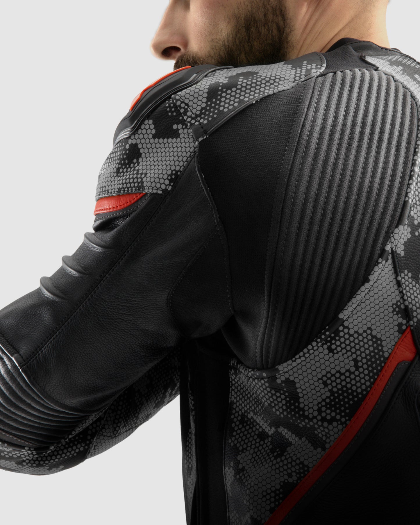Veloce Leather Motorcycle Jacket Camo Grey