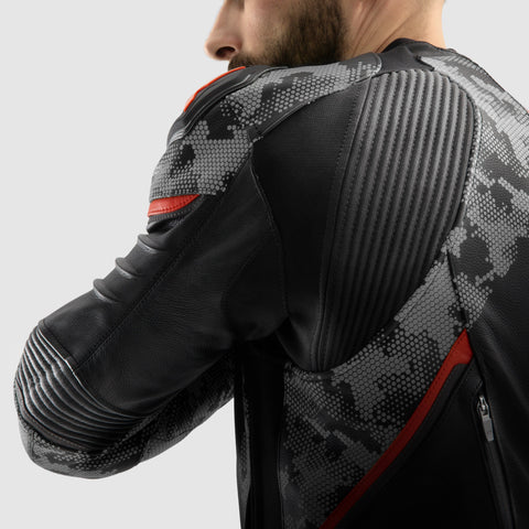 Rebelhorn Veloce Camo Black/Grey/Fluo Red Leather Jacket