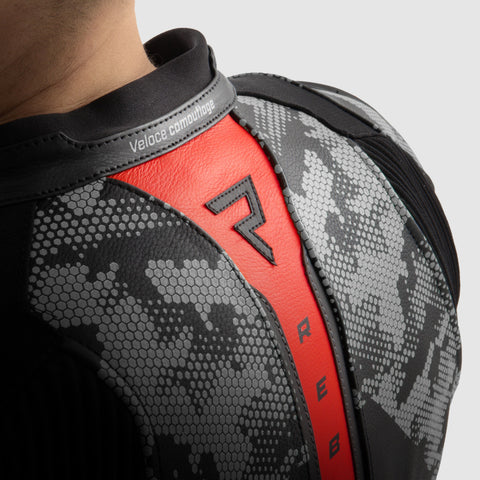 Rebelhorn Veloce Camo Black/Grey/Fluo Red Leather Jacket