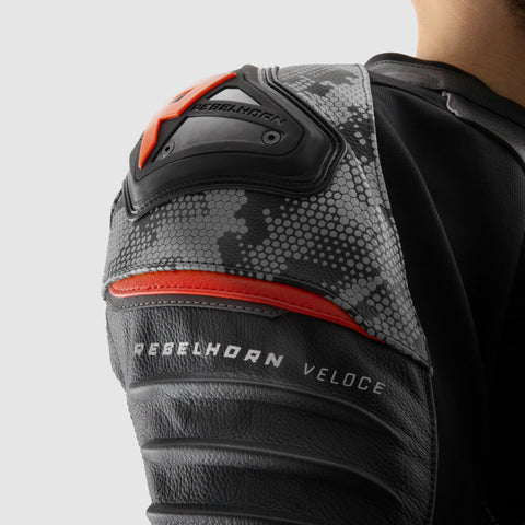 Rebelhorn Veloce Camo Black/Grey/Fluo Red Leather Jacket