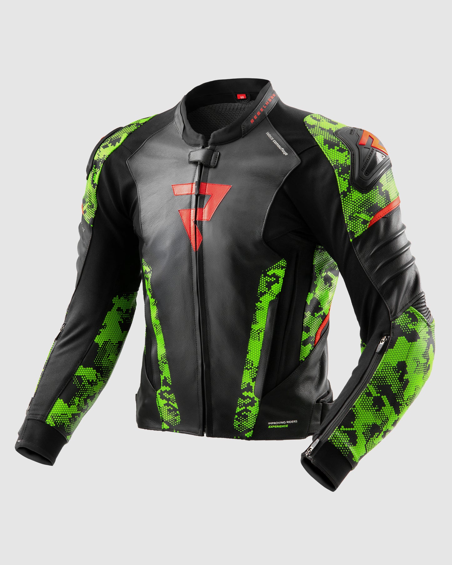 Veloce Leather Motorcycle Jacket Camo Green