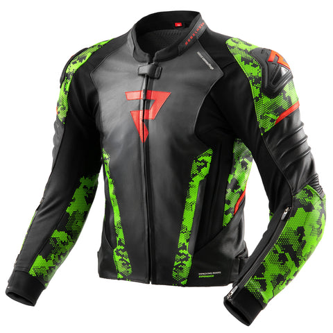 Rebelhorn Veloce Camo Black/Green/Fluo Red Leather Jacket