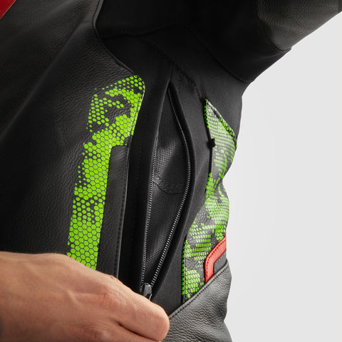 Rebelhorn Veloce Camo Black/Green/Fluo Red Leather Jacket