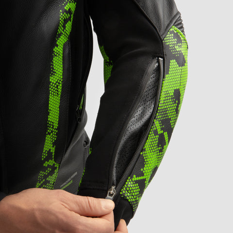 Rebelhorn Veloce Camo Black/Green/Fluo Red Leather Jacket