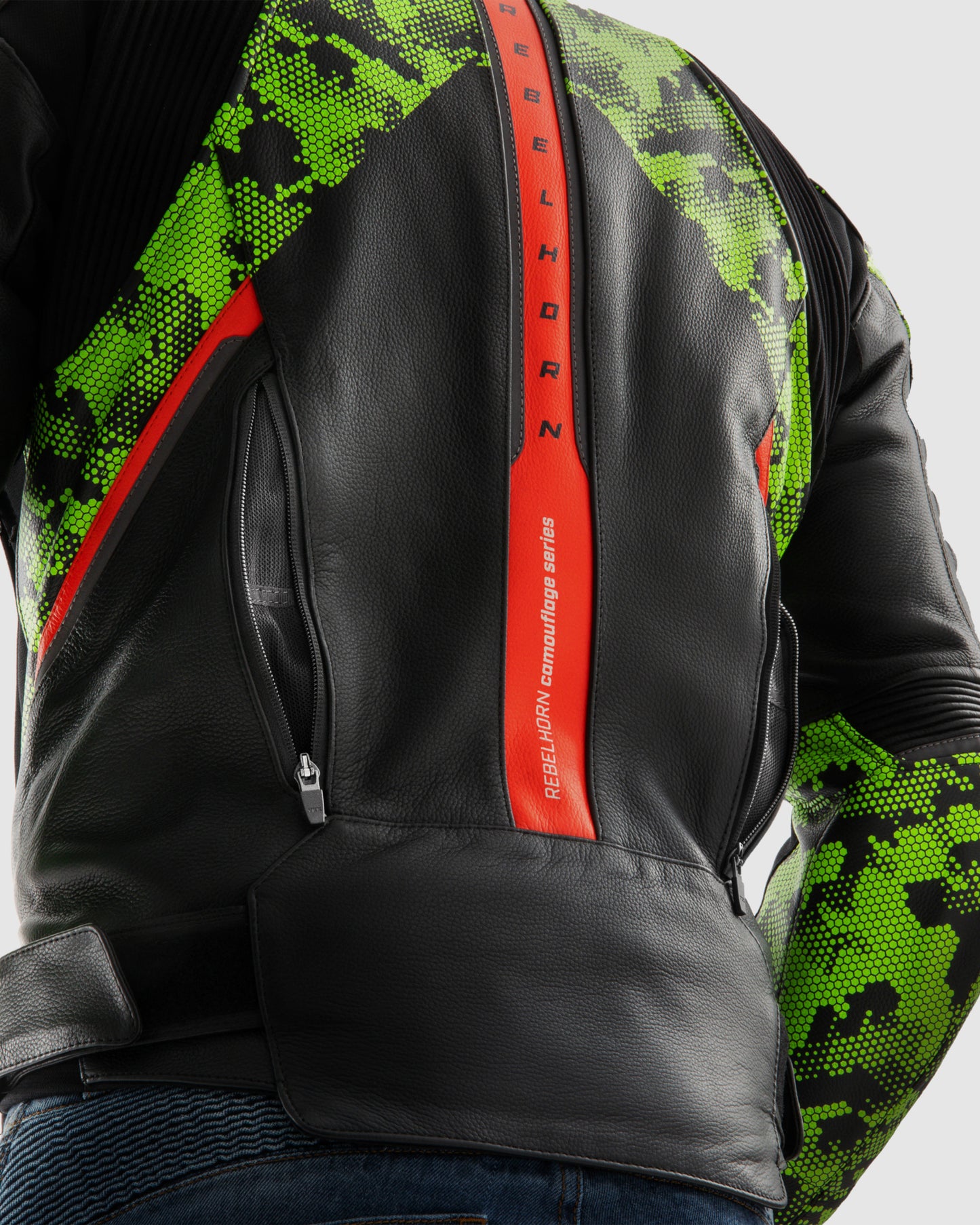 Veloce Leather Motorcycle Jacket Camo Green