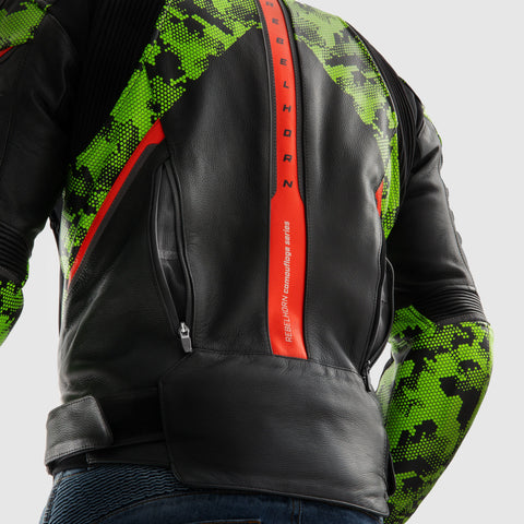 Rebelhorn Veloce Camo Black/Green/Fluo Red Leather Jacket