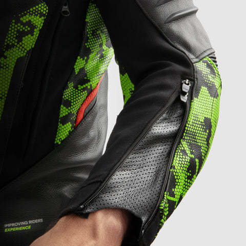 Rebelhorn Veloce Camo Black/Green/Fluo Red Leather Jacket