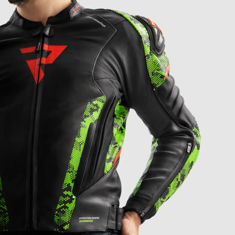 Rebelhorn Veloce Camo Black/Green/Fluo Red Leather Jacket