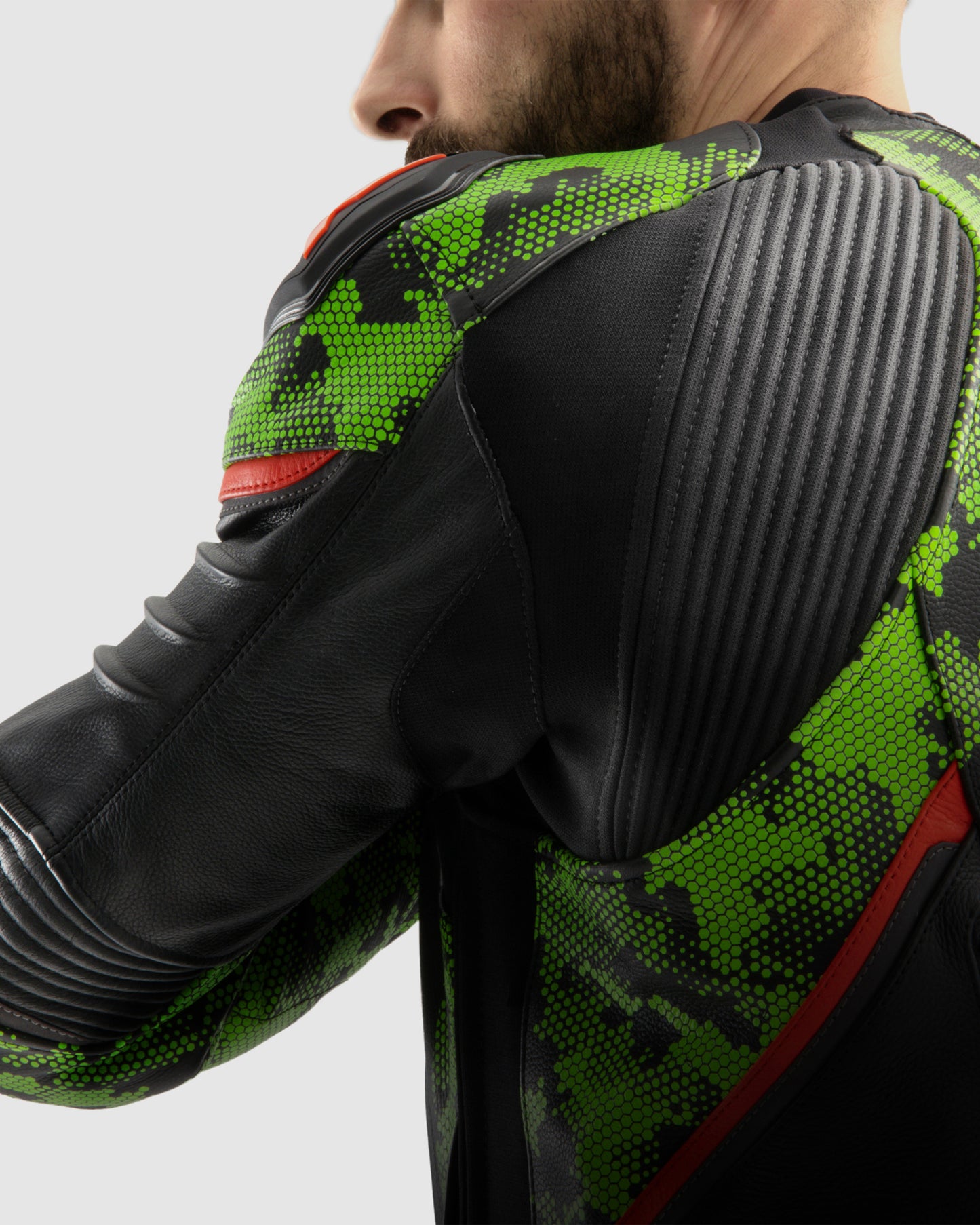 Veloce Leather Motorcycle Jacket Camo Green