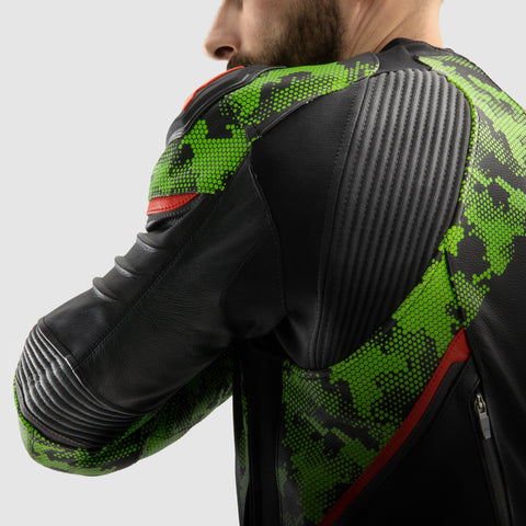 Rebelhorn Veloce Camo Black/Green/Fluo Red Leather Jacket