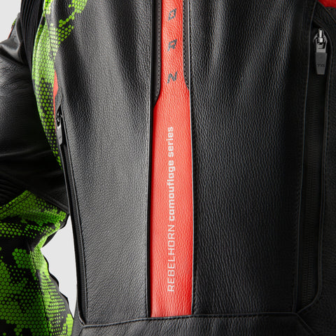 Rebelhorn Veloce Camo Black/Green/Fluo Red Leather Jacket