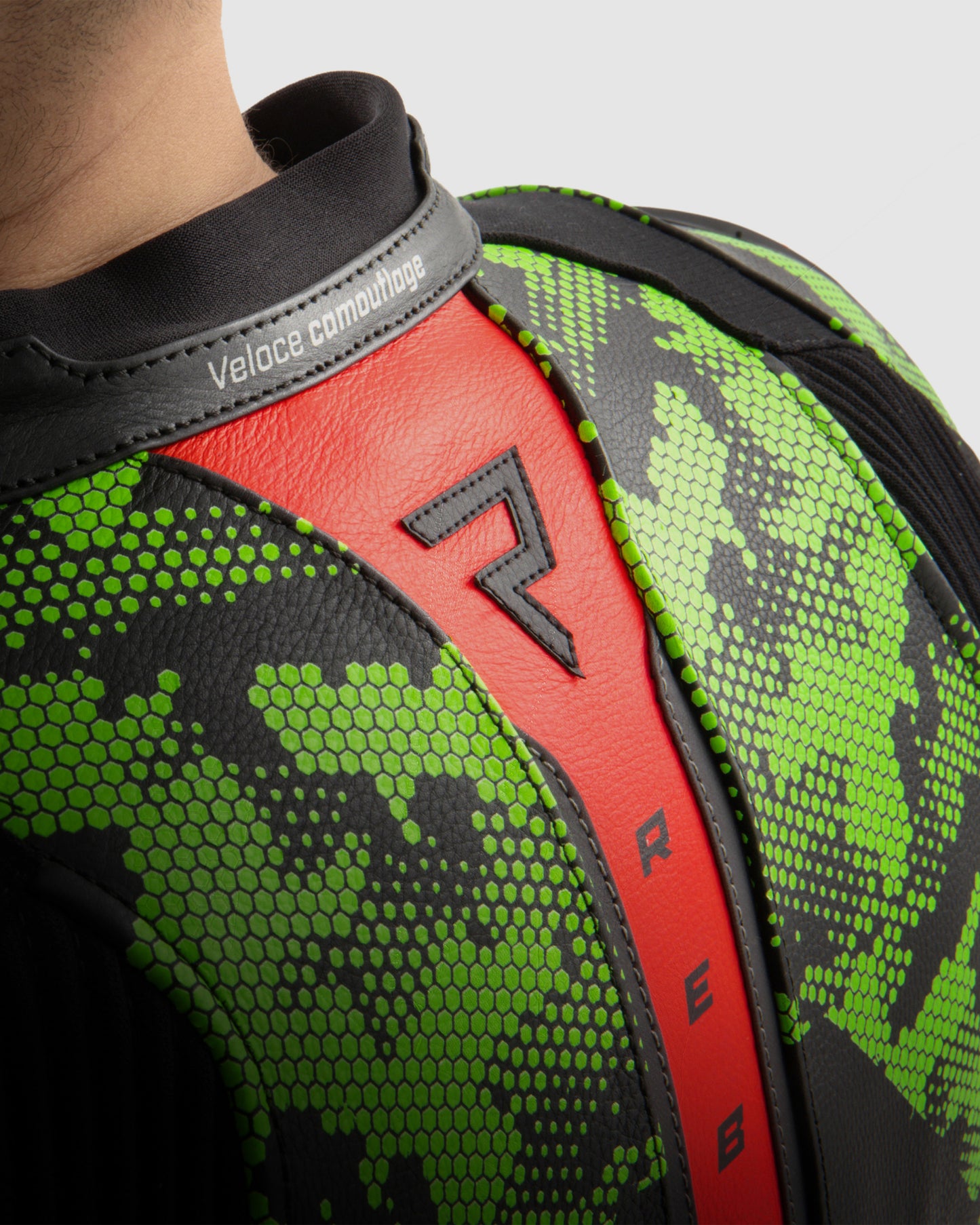 Veloce Leather Motorcycle Jacket Camo Green