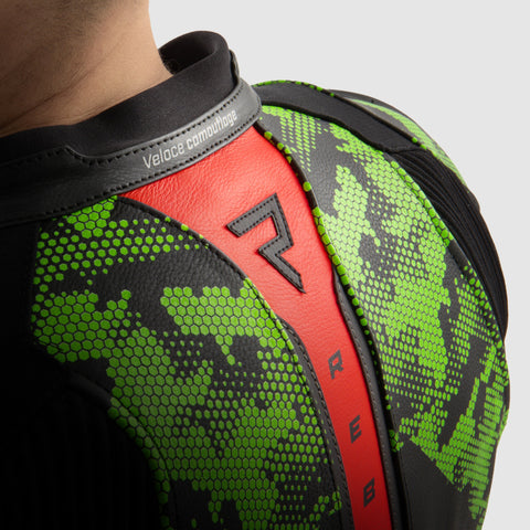 Rebelhorn Veloce Camo Black/Green/Fluo Red Leather Jacket